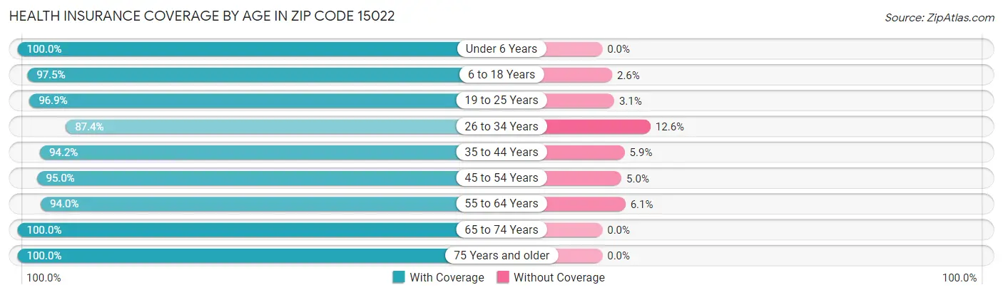 Health Insurance Coverage by Age in Zip Code 15022