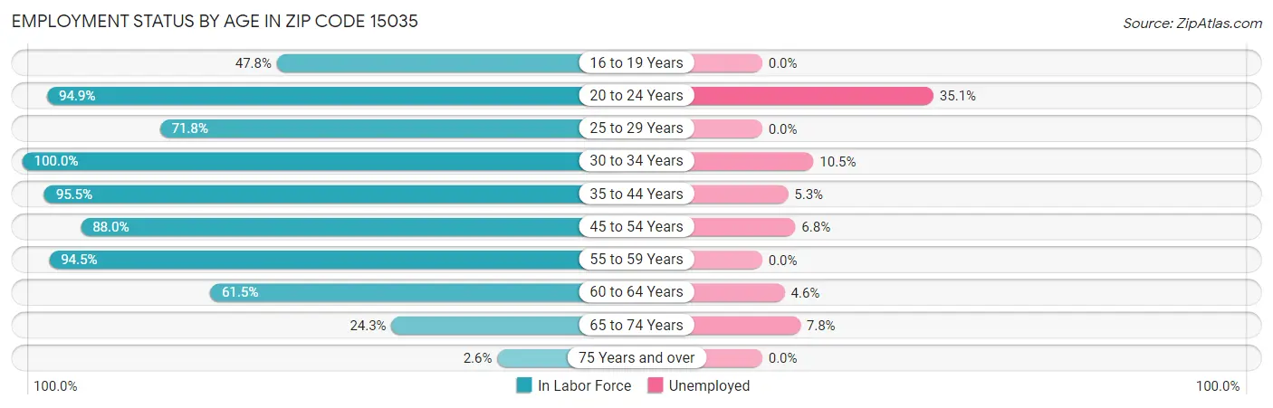 Employment Status by Age in Zip Code 15035