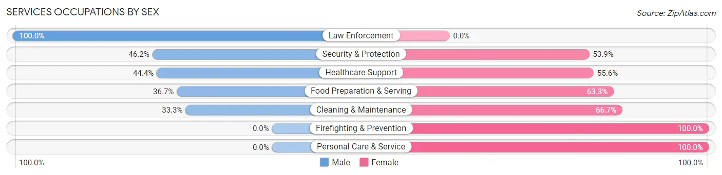 Services Occupations by Sex in Zip Code 15049
