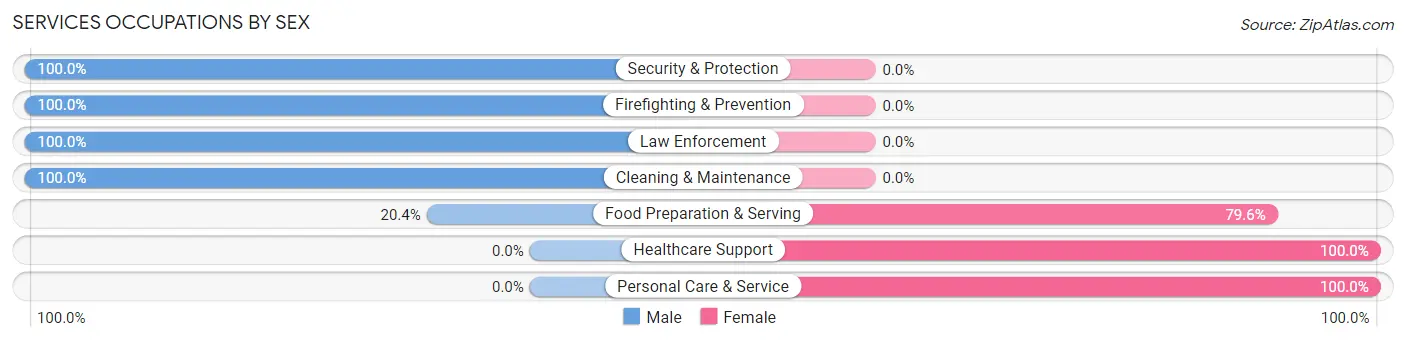 Services Occupations by Sex in Zip Code 15050