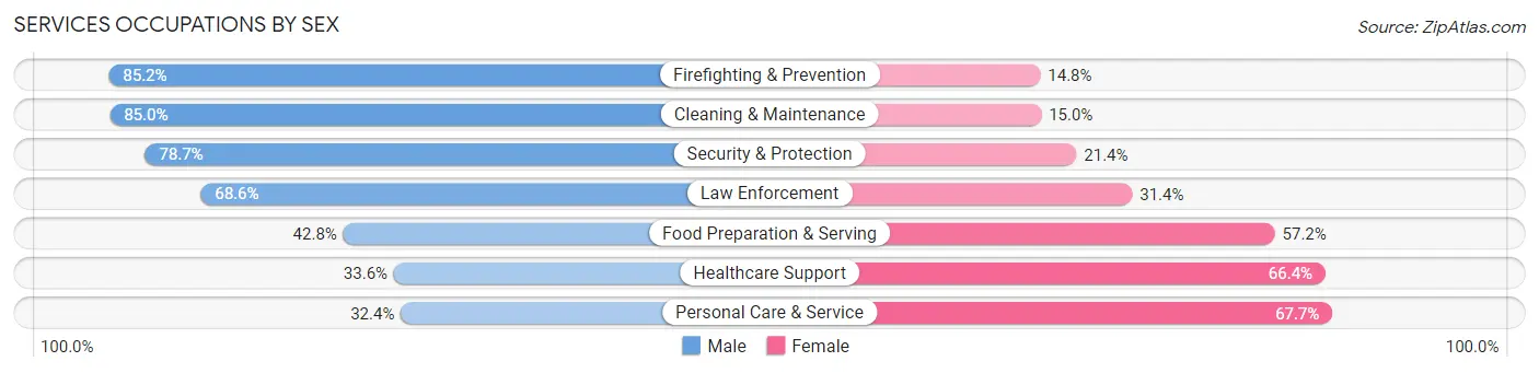 Services Occupations by Sex in Zip Code 15065