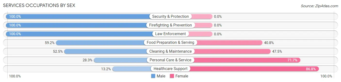 Services Occupations by Sex in Zip Code 15090