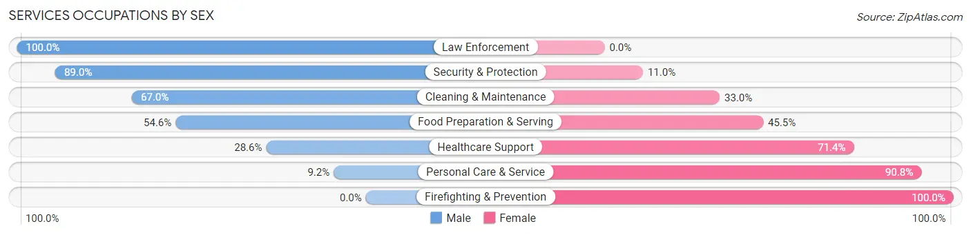 Services Occupations by Sex in Zip Code 15101