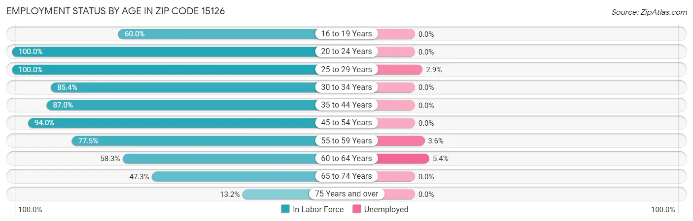 Employment Status by Age in Zip Code 15126