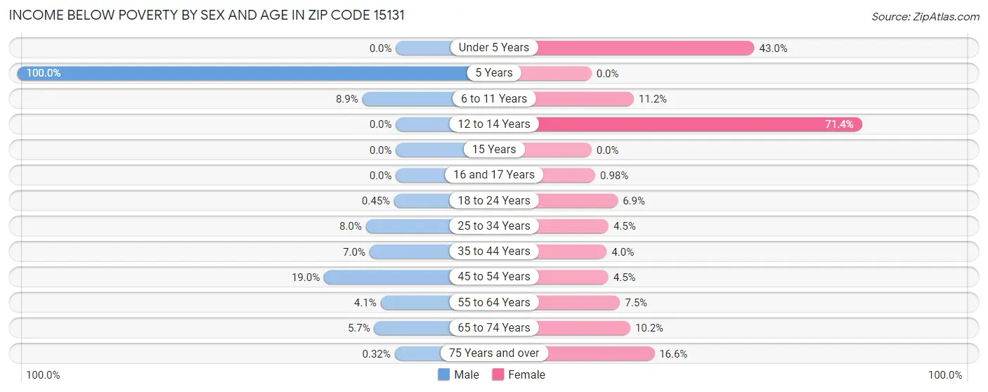 Income Below Poverty by Sex and Age in Zip Code 15131