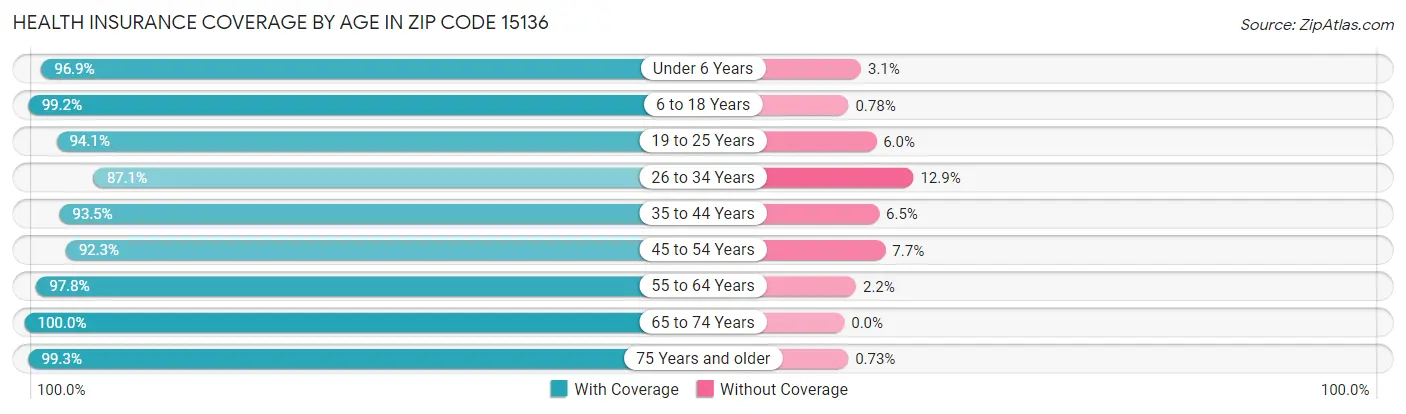 Health Insurance Coverage by Age in Zip Code 15136