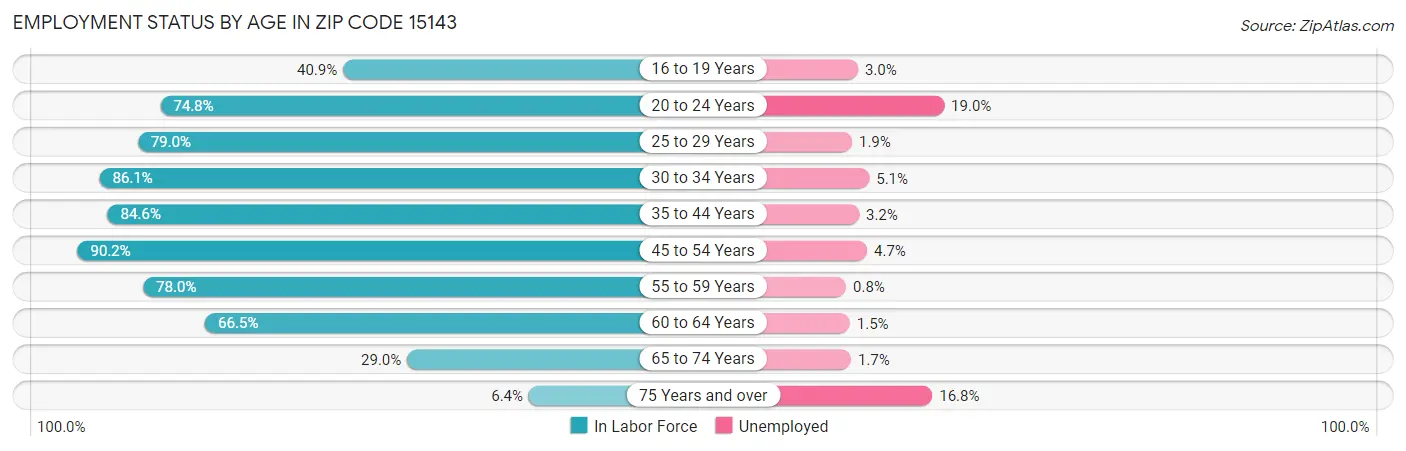 Employment Status by Age in Zip Code 15143
