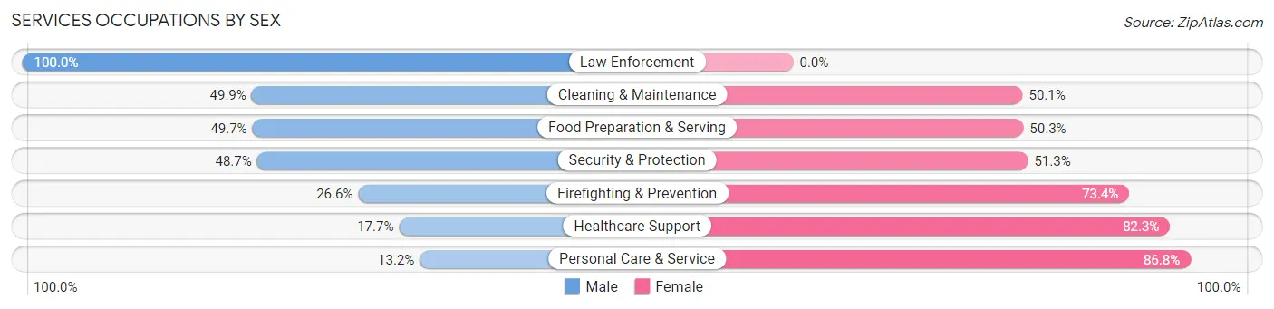 Services Occupations by Sex in Zip Code 15206