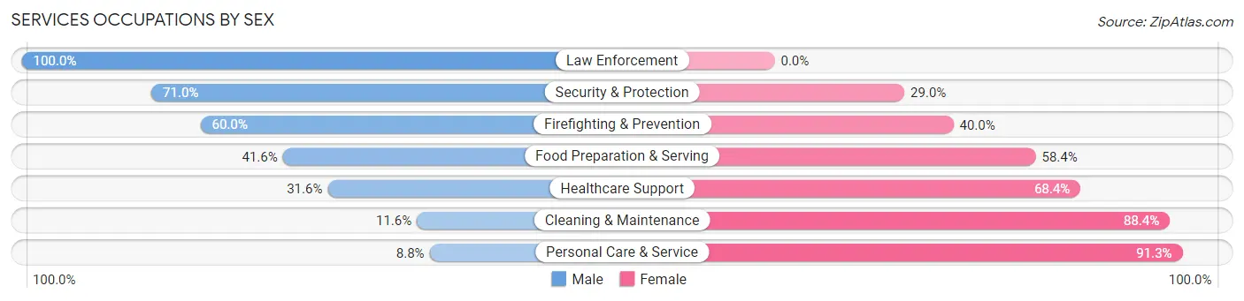 Services Occupations by Sex in Zip Code 15208