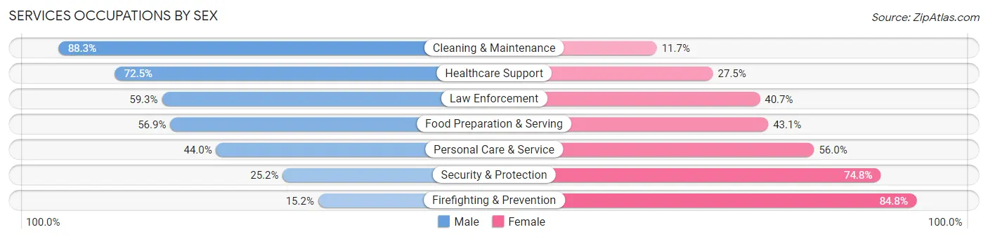 Services Occupations by Sex in Zip Code 15211
