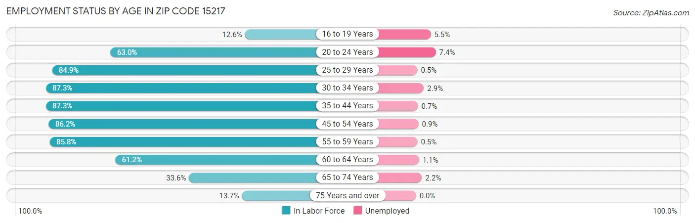 Employment Status by Age in Zip Code 15217