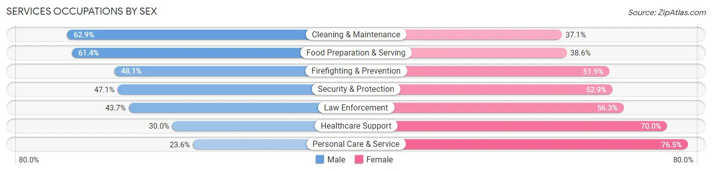 Services Occupations by Sex in Zip Code 15221