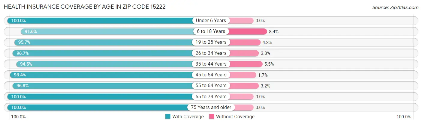 Health Insurance Coverage by Age in Zip Code 15222