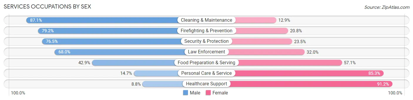 Services Occupations by Sex in Zip Code 15224