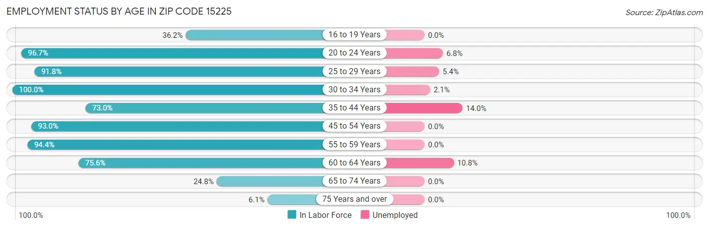 Employment Status by Age in Zip Code 15225