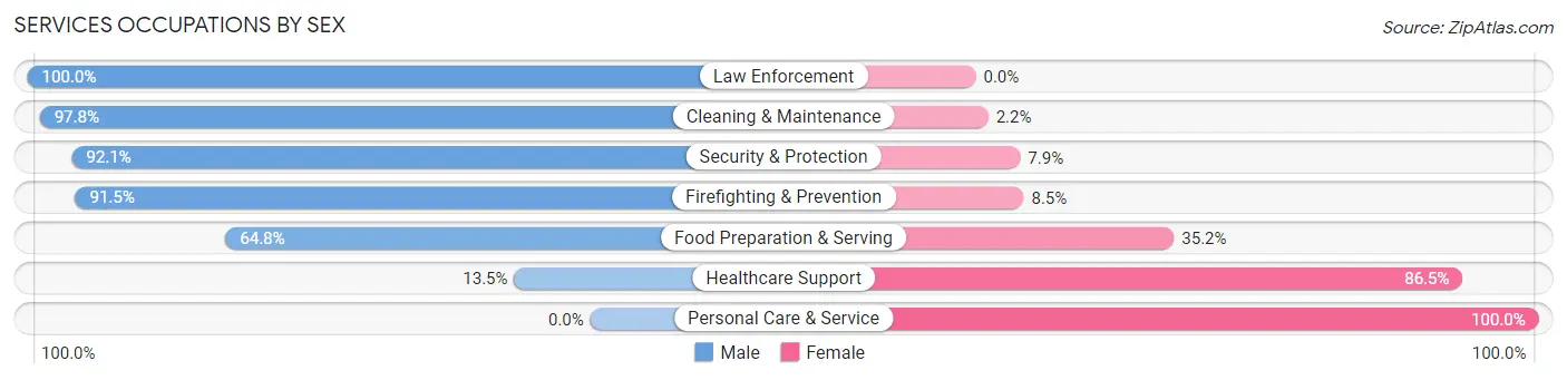 Services Occupations by Sex in Zip Code 15228