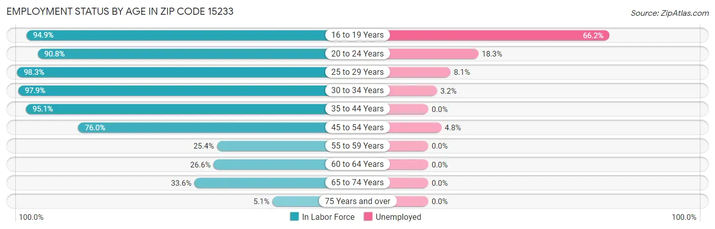 Employment Status by Age in Zip Code 15233