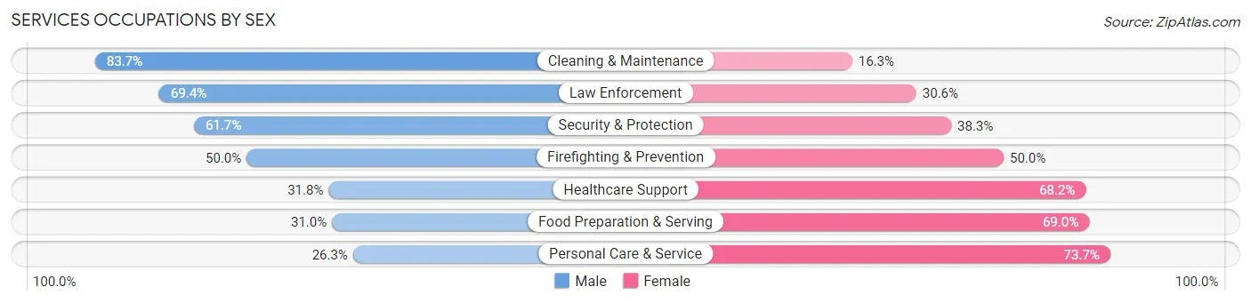 Services Occupations by Sex in Zip Code 15238