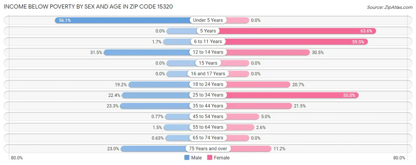 Income Below Poverty by Sex and Age in Zip Code 15320