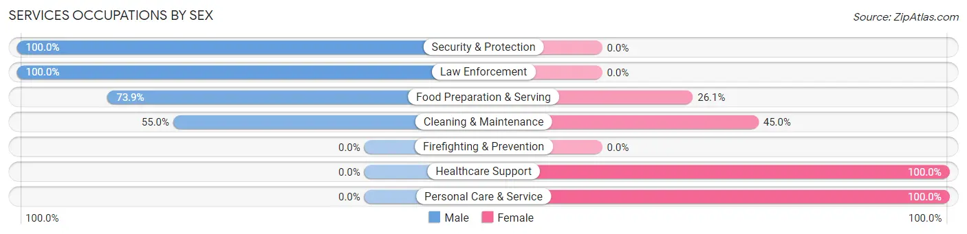 Services Occupations by Sex in Zip Code 15349