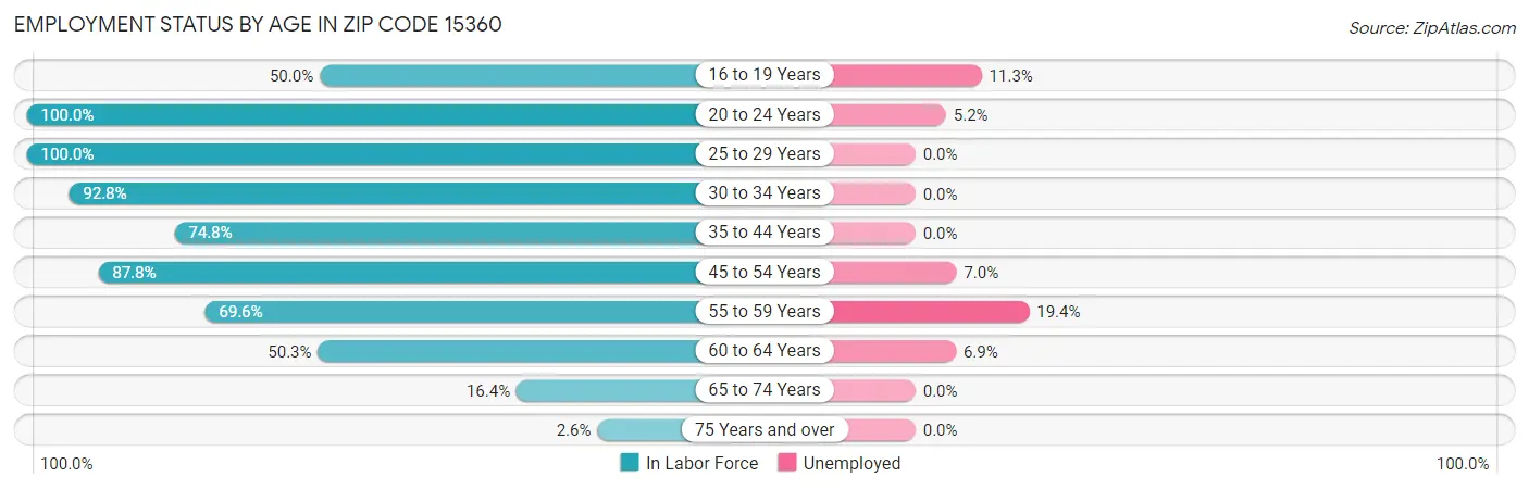 Employment Status by Age in Zip Code 15360