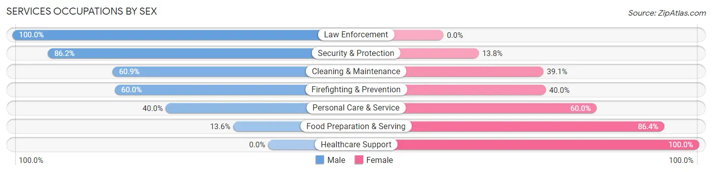Services Occupations by Sex in Zip Code 15428