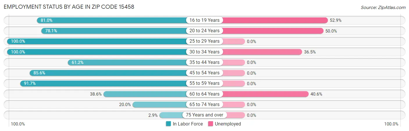 Employment Status by Age in Zip Code 15458