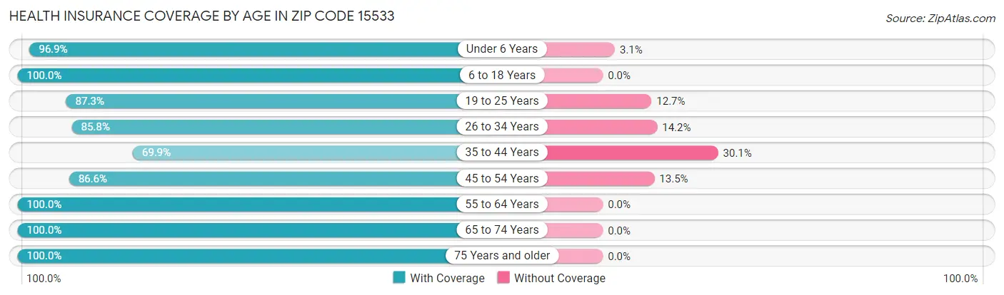 Health Insurance Coverage by Age in Zip Code 15533