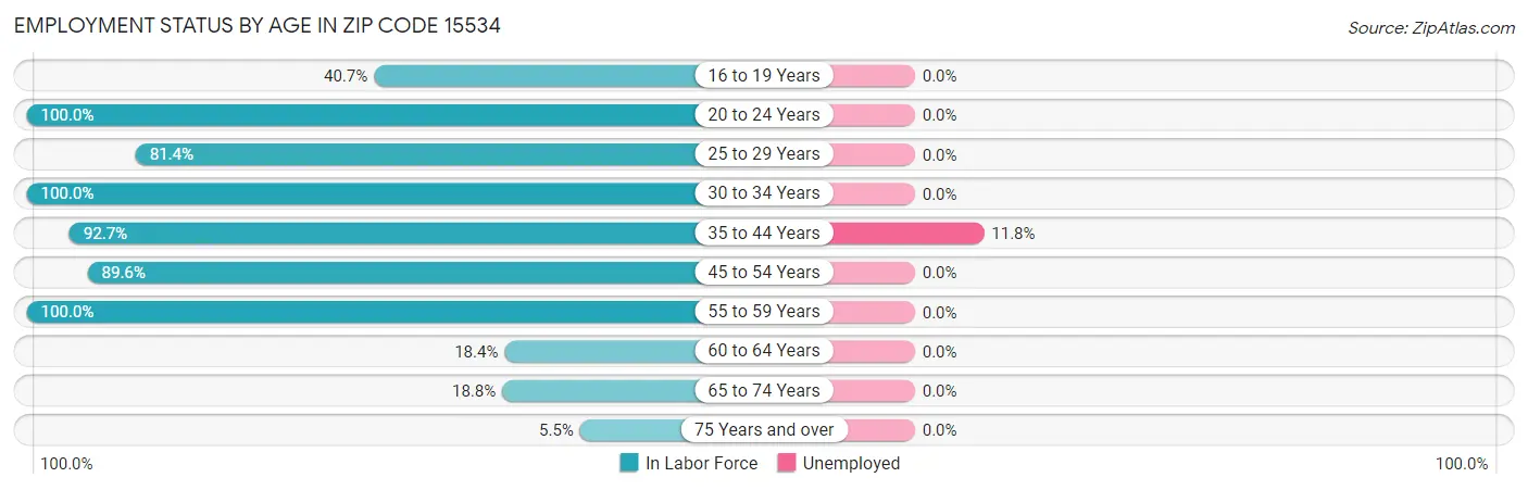 Employment Status by Age in Zip Code 15534