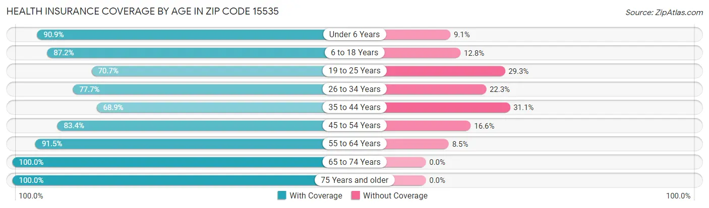 Health Insurance Coverage by Age in Zip Code 15535