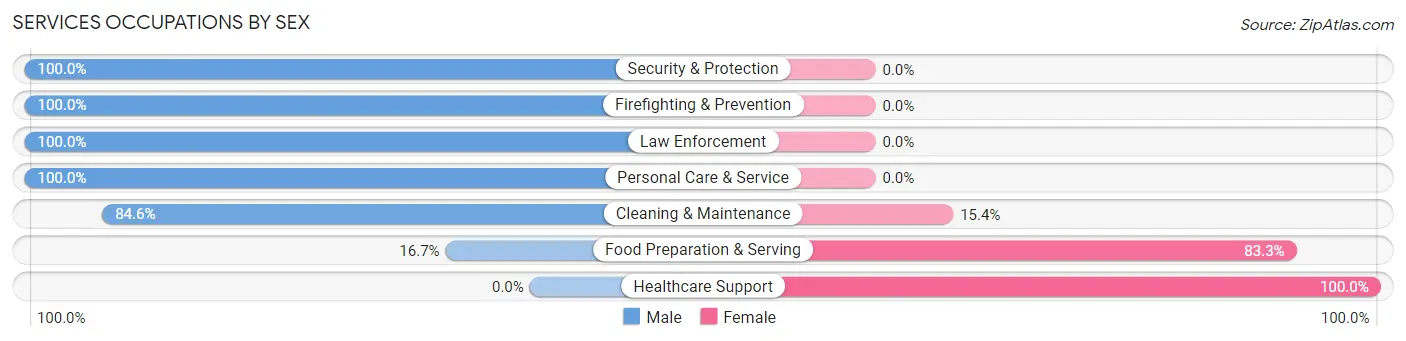 Services Occupations by Sex in Zip Code 15536