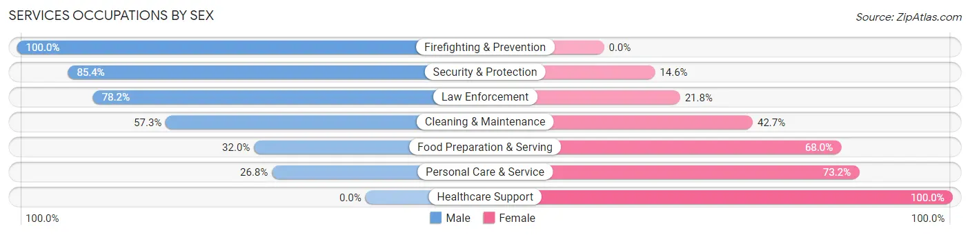 Services Occupations by Sex in Zip Code 15537