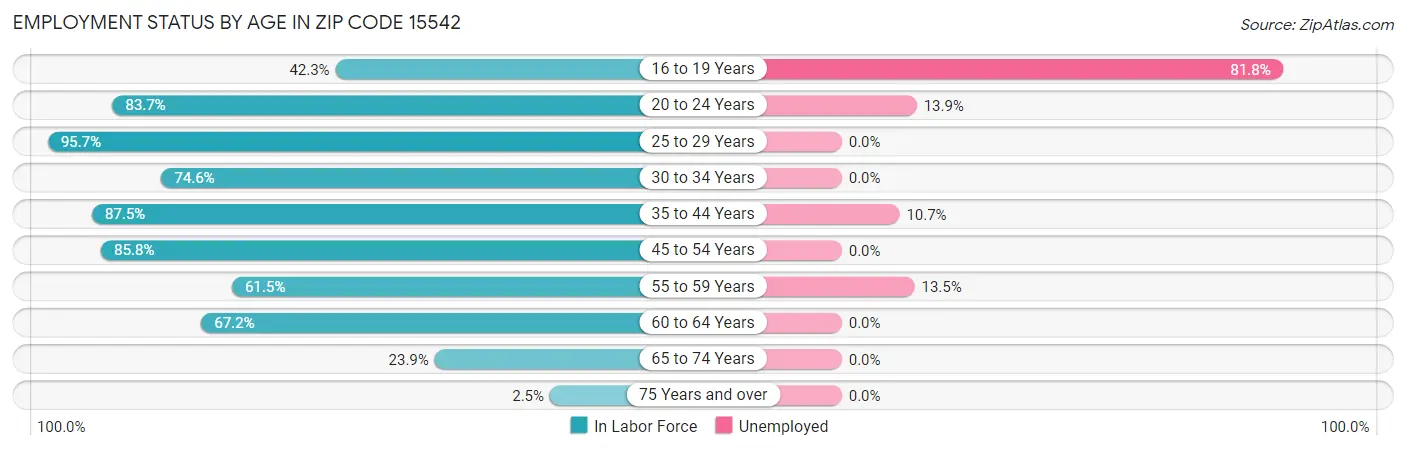 Employment Status by Age in Zip Code 15542