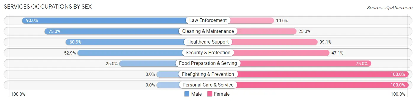 Services Occupations by Sex in Zip Code 15542
