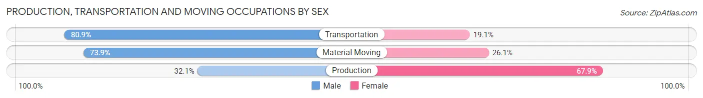 Production, Transportation and Moving Occupations by Sex in Zip Code 15550