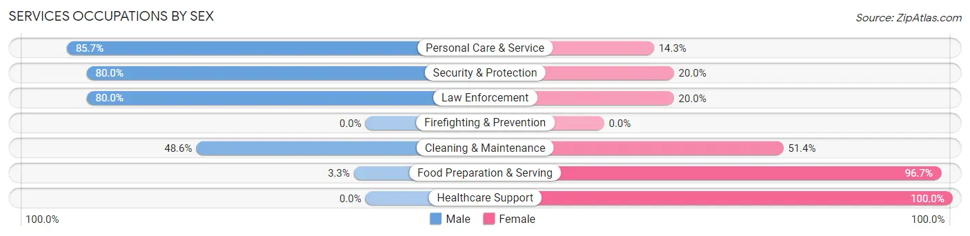 Services Occupations by Sex in Zip Code 15554