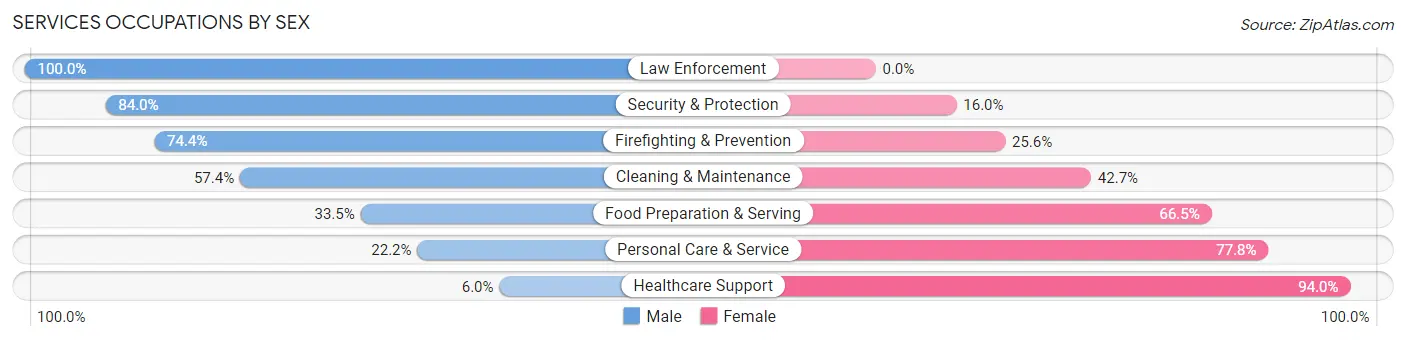 Services Occupations by Sex in Zip Code 15613