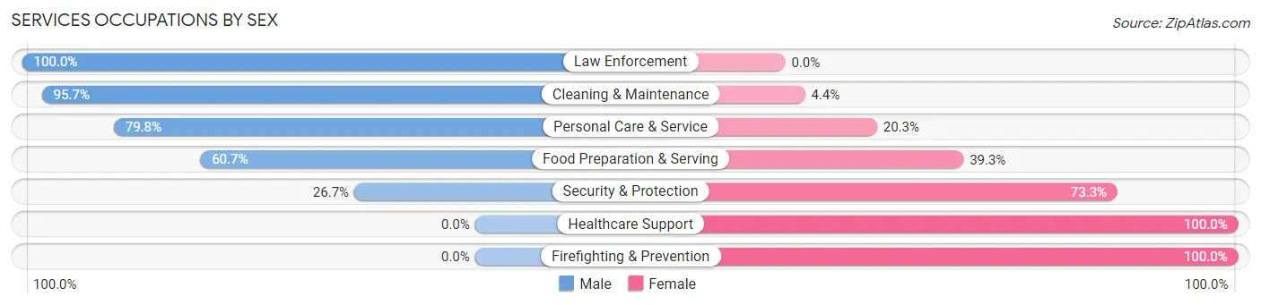 Services Occupations by Sex in Zip Code 15618