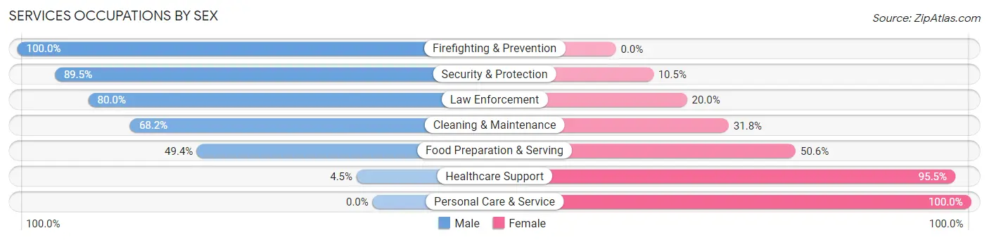 Services Occupations by Sex in Zip Code 15627