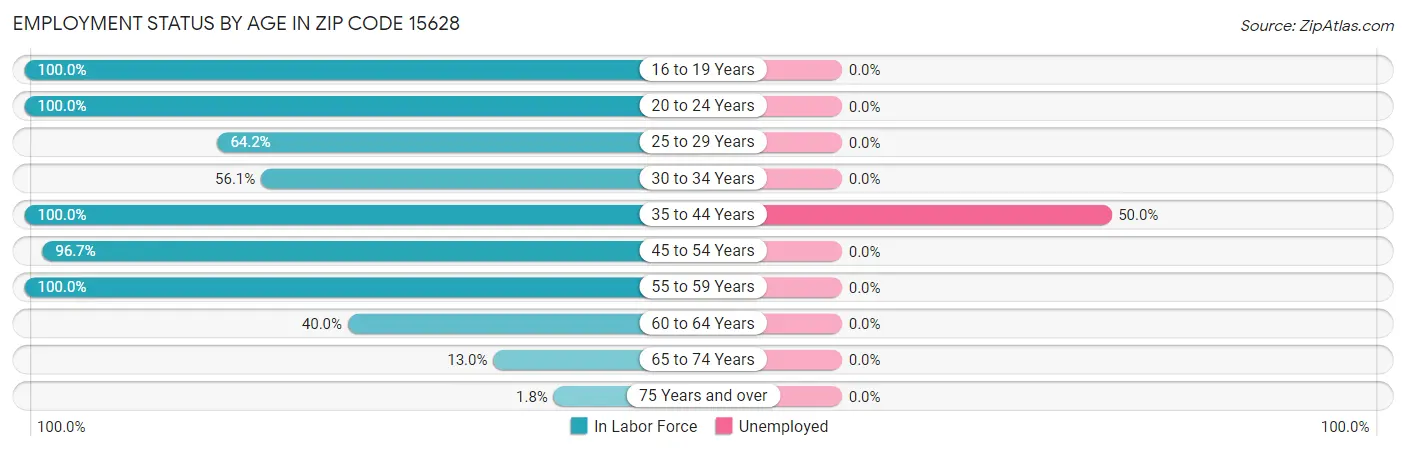 Employment Status by Age in Zip Code 15628