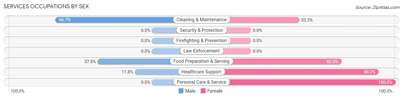 Services Occupations by Sex in Zip Code 15631