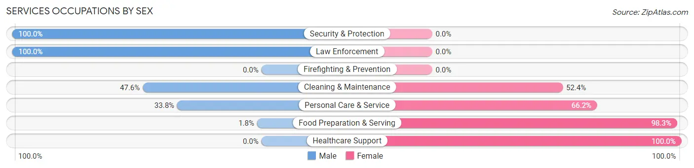 Services Occupations by Sex in Zip Code 15670