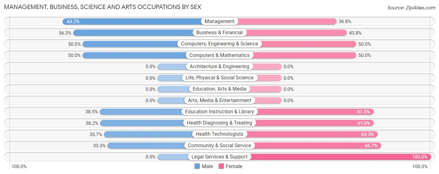 Management, Business, Science and Arts Occupations by Sex in Zip Code 15673