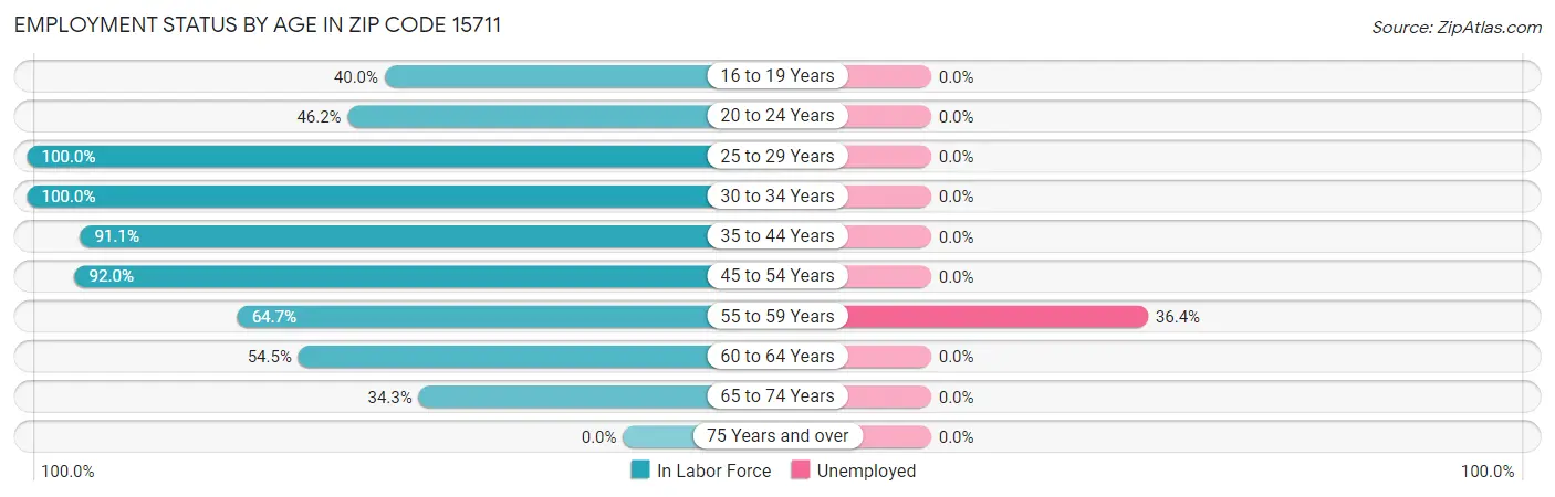 Employment Status by Age in Zip Code 15711