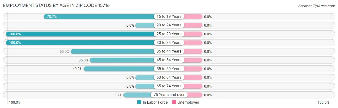 Employment Status by Age in Zip Code 15716