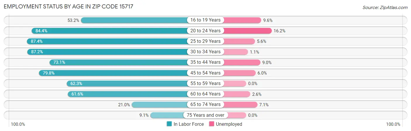 Employment Status by Age in Zip Code 15717