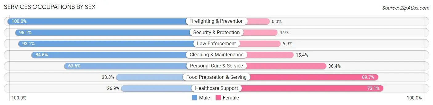 Services Occupations by Sex in Zip Code 15722