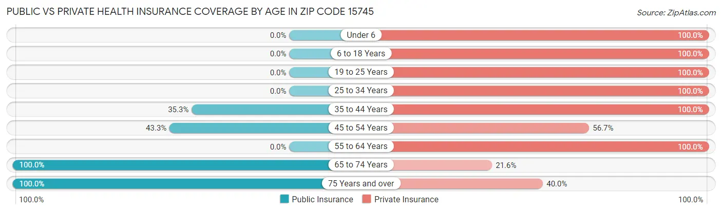 Public vs Private Health Insurance Coverage by Age in Zip Code 15745