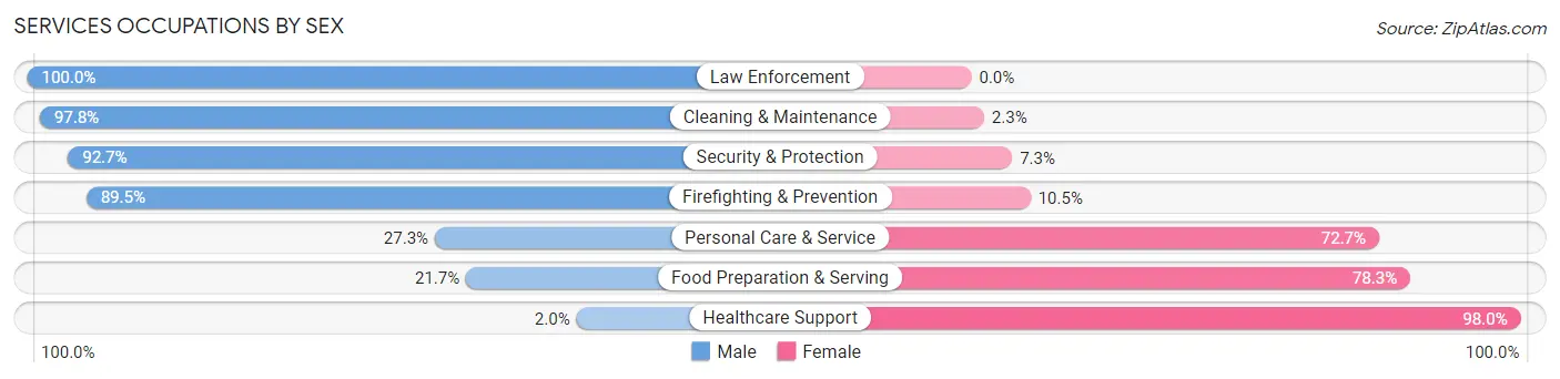 Services Occupations by Sex in Zip Code 15748