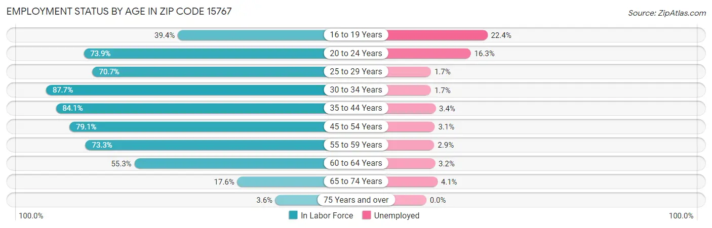 Employment Status by Age in Zip Code 15767